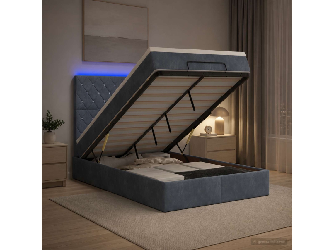 Vidaxl Cama Ottoman Com Colchão E Led Cinzento-escuro 120 X 190 Cm