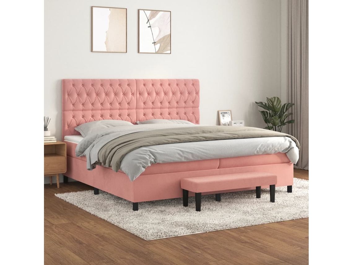 Vidaxl Cama Com Molas/colchão 200x200 Cm Veludo Rosa