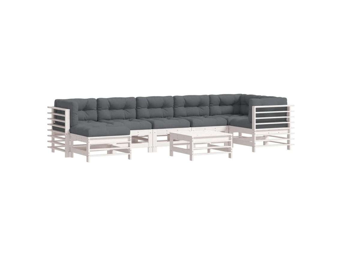 Conjunto de 8 Lounge Garden com Almofadões Madeira Maciça Branco MAISON EXCLUSIVE (8pcs)