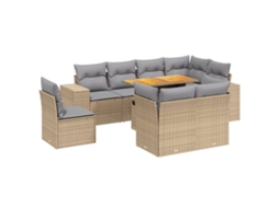 Conjunto de 9 Sofás para Jardim com Almofadões Vime Pe Bege MAISON EXCLUSIVE (90x200 cm)
