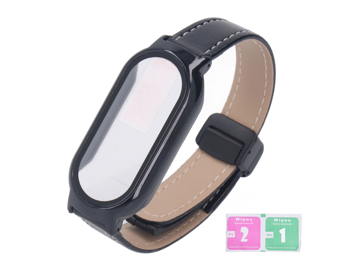 Pulseira Para Mi Band 8 De Couro Pu Com Fivela Magnética Ajustável