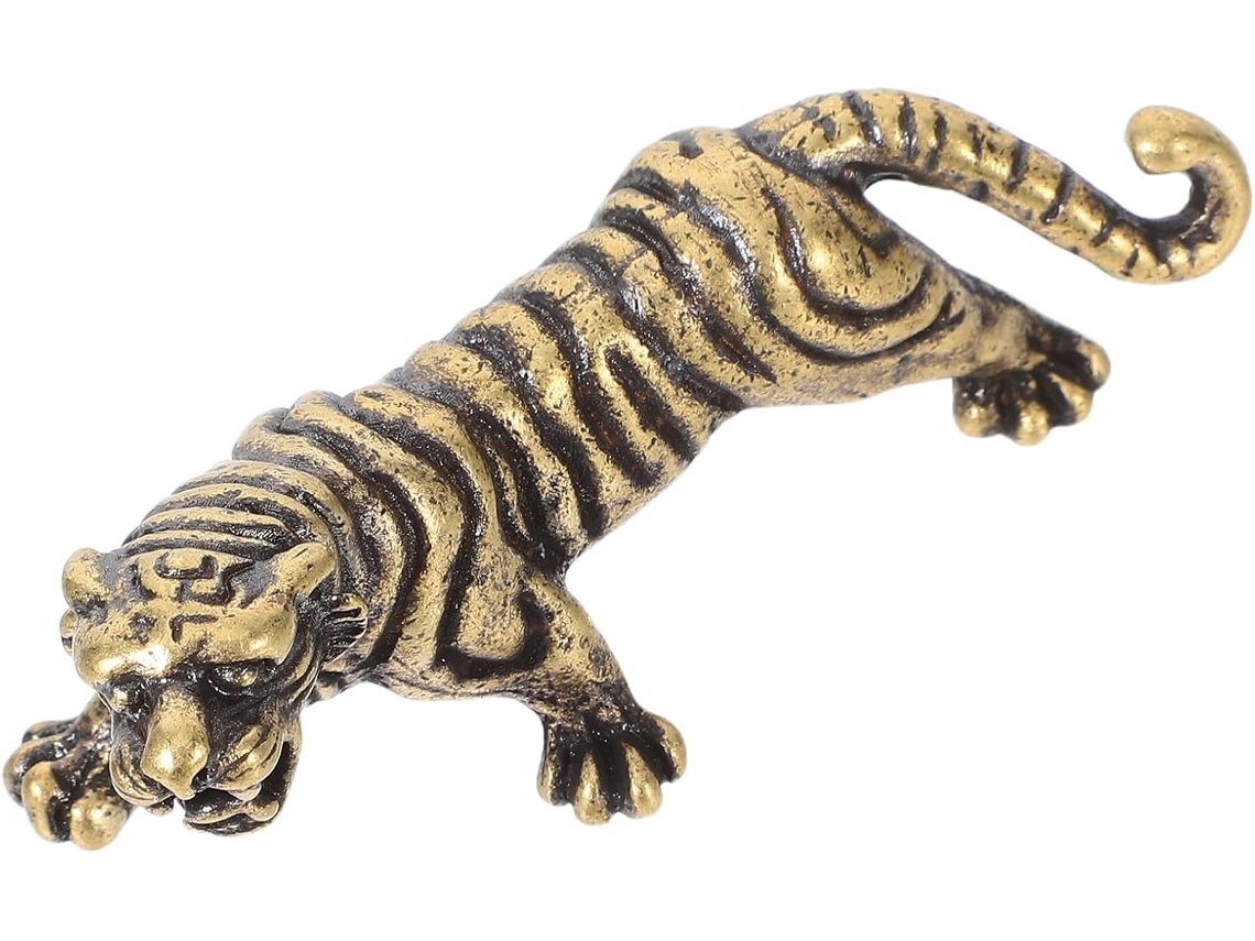 Escultura Tigre Latão Design Criativo Acabamento Detalhado Miniatura Versátil Decoração Elegante Escritório GOKOCO