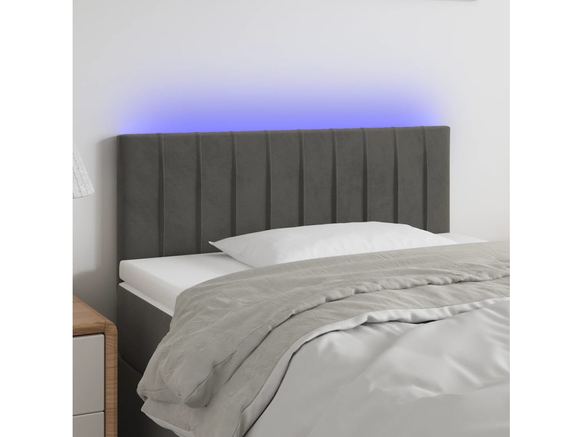 Vidaxl Cabeceira De Cama C/luzes Led Veludo 100x5x78/88cm Cinza-escuro