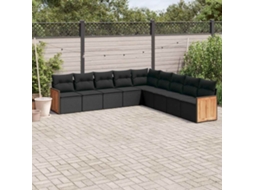 Vidaxl 9 Pcs Conjunto De Sofás P/ Jardim C/ Almofadões Vime Pe Preto
