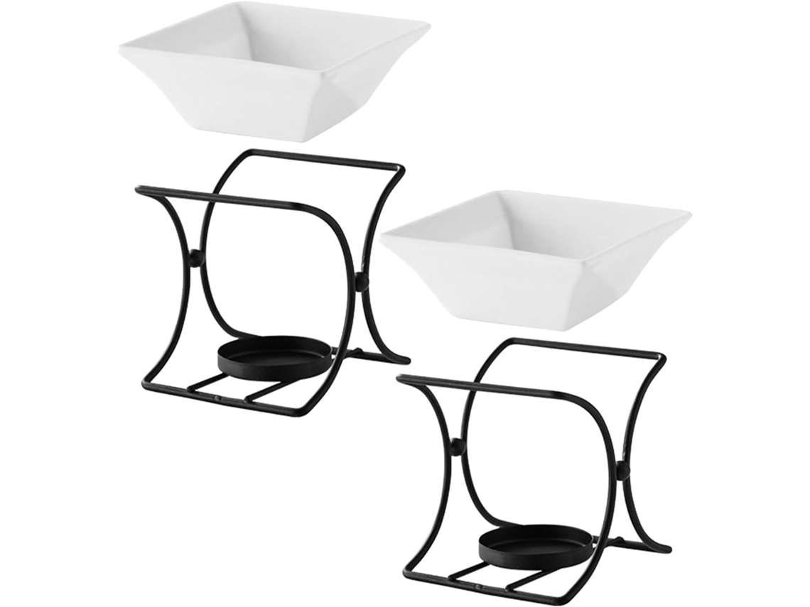 Conjunto De 2 Aquecedores De Manteiga Em Cerâmica Preta, Potes Individuais Para Fondue, Ideais Para Derreter Queijo, Chocolate E Doces Gokoco
