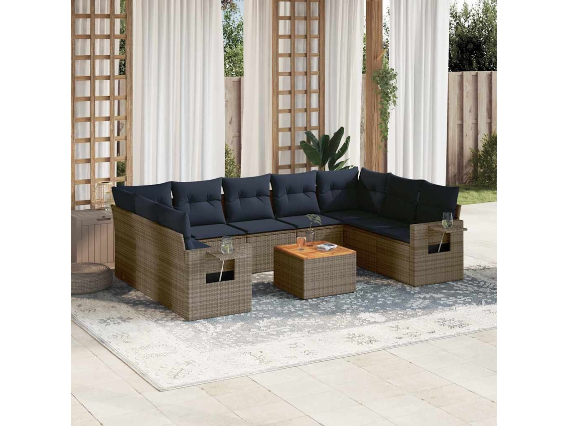 Vidaxl Conjunto De Sofá De Jardim Com 10 Peças E Almofadas Em Rattan Sintético Cinza