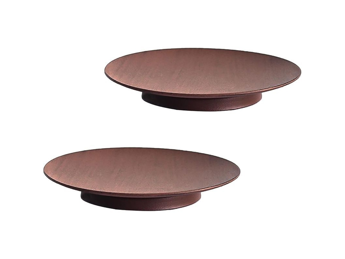 Conjunto de 2 castiçais retrô para velas cilíndricas e velas tealight, decoração em metal marrom.