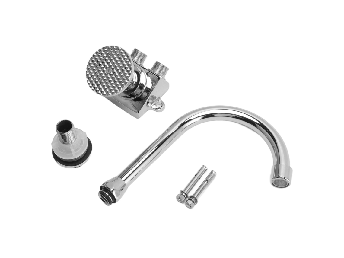 Torneira de Bacia com Pedal para Cozinha Piso Montado Aço Inoxidável Duas Saídas
