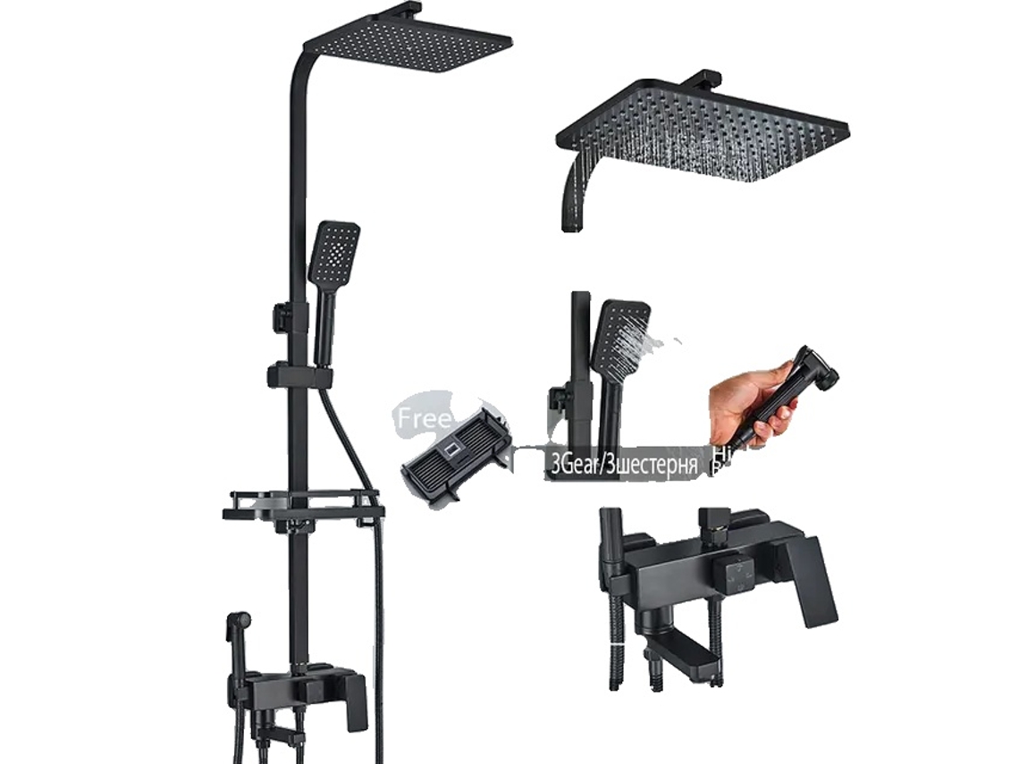 Conjunto De Torneira De Chuveiro, Ajustável Em 4 Vias, Design Moderno,black 4 Ways A Oem