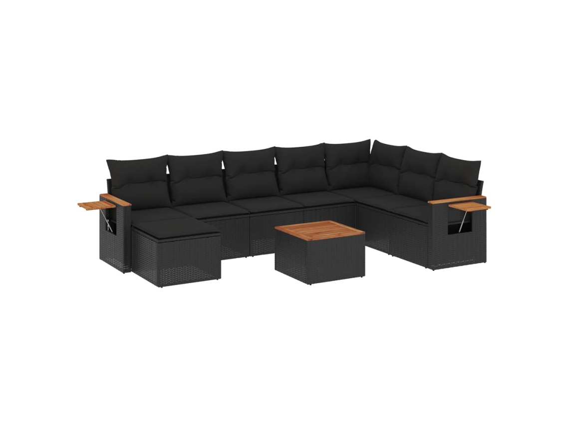 Conjunto de 9 Sofás para Jardim com Almofadões Vime Pe Preto MAISON EXCLUSIVE (9 pcs)