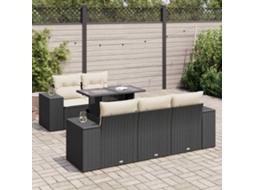 Vidaxl 6 Pcs Conjunto Sofás de Jardim C/ Almofadões Vime Pe Preto