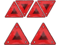 Conjunto de 6 triângulos de segurança refletivos vermelhos de plástico para carros.