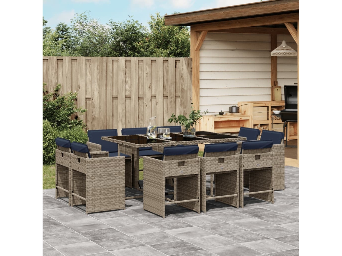 Vidaxl Conjunto De Jantar Para Jardim Com 11 Peças E Almofadas, Em Rattan Sintético Cinza