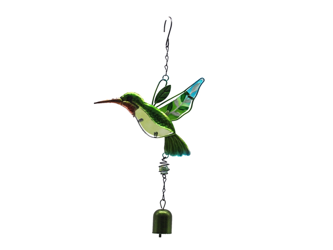 Sinos De Vento Colibri Vidro Pintado Decorativo Verde