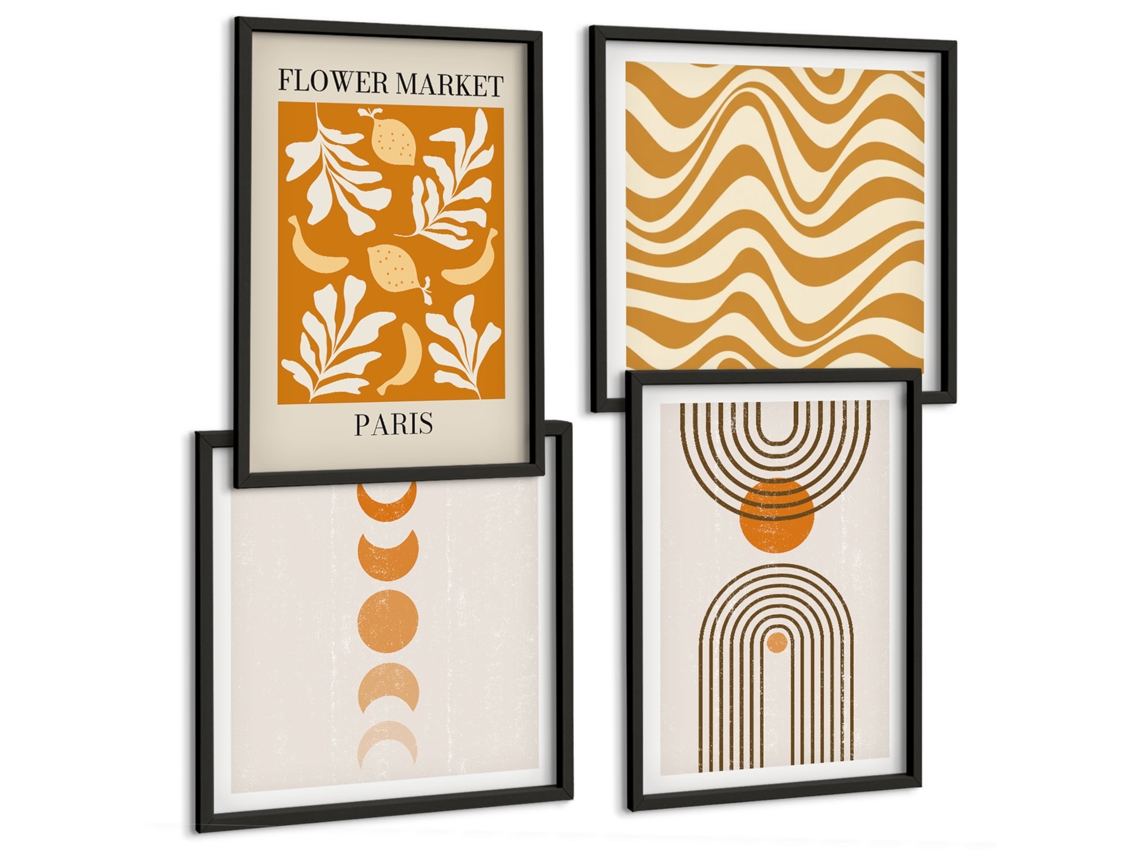 Composição De Quadros Decorações Florais Estilosas Espelharte (4 Peças)