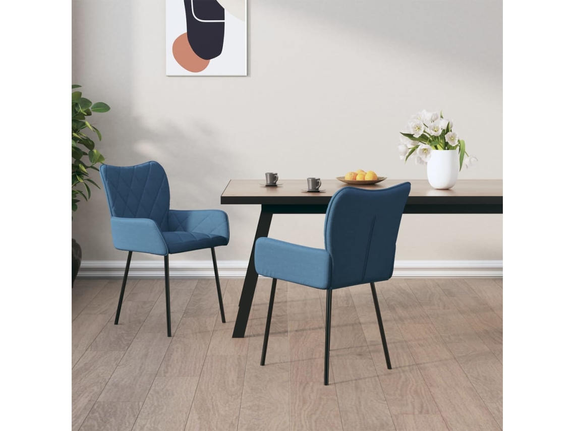 Vidaxl Cadeiras De Jantar 2 Pcs Tecido Azul