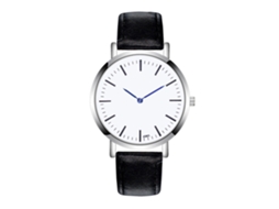 Relógio masculino esportivo para negócios com pulseira de couro preta, estilo moderno.