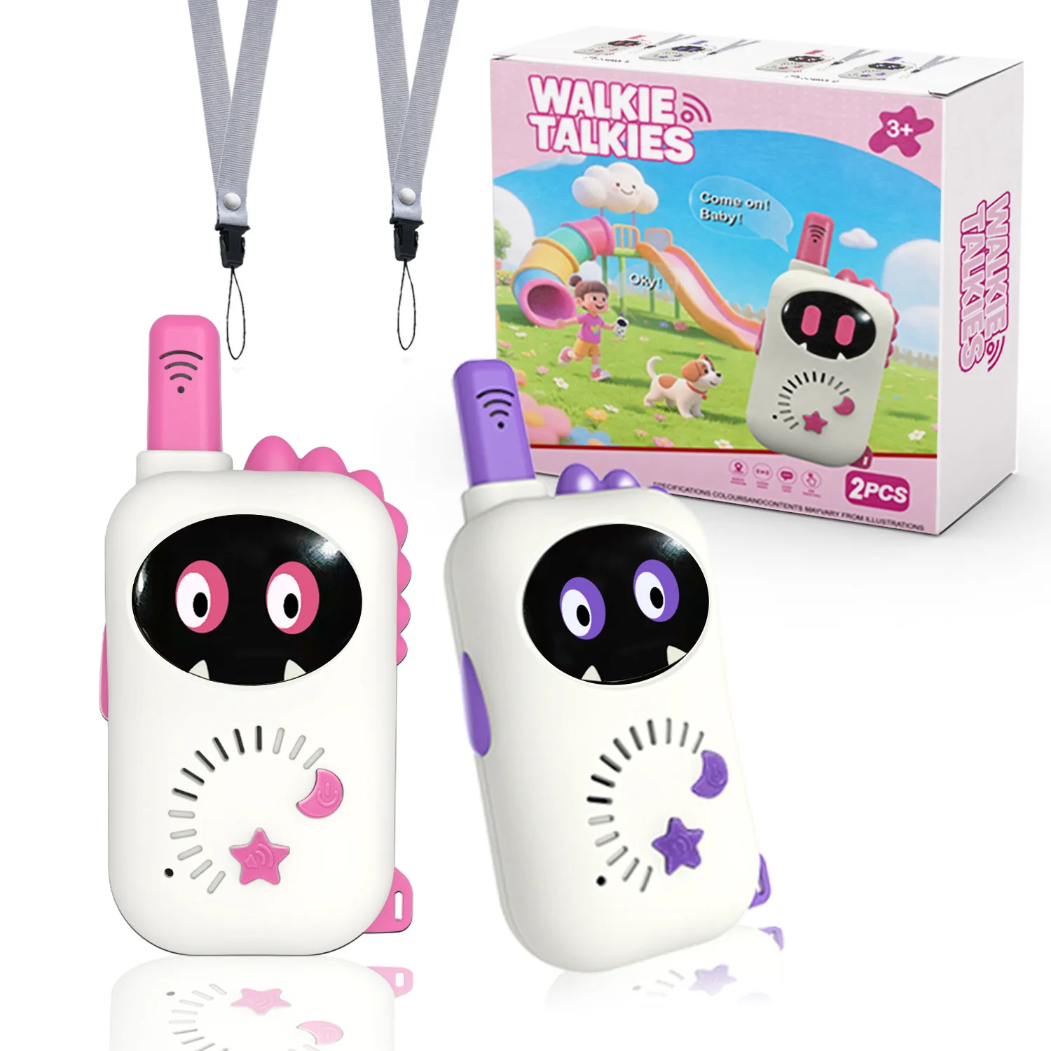 Walkie-talkies Infantis Com Estampa De Dinossauro, Rosa E Roxo, Pacote Com 2 Unidades