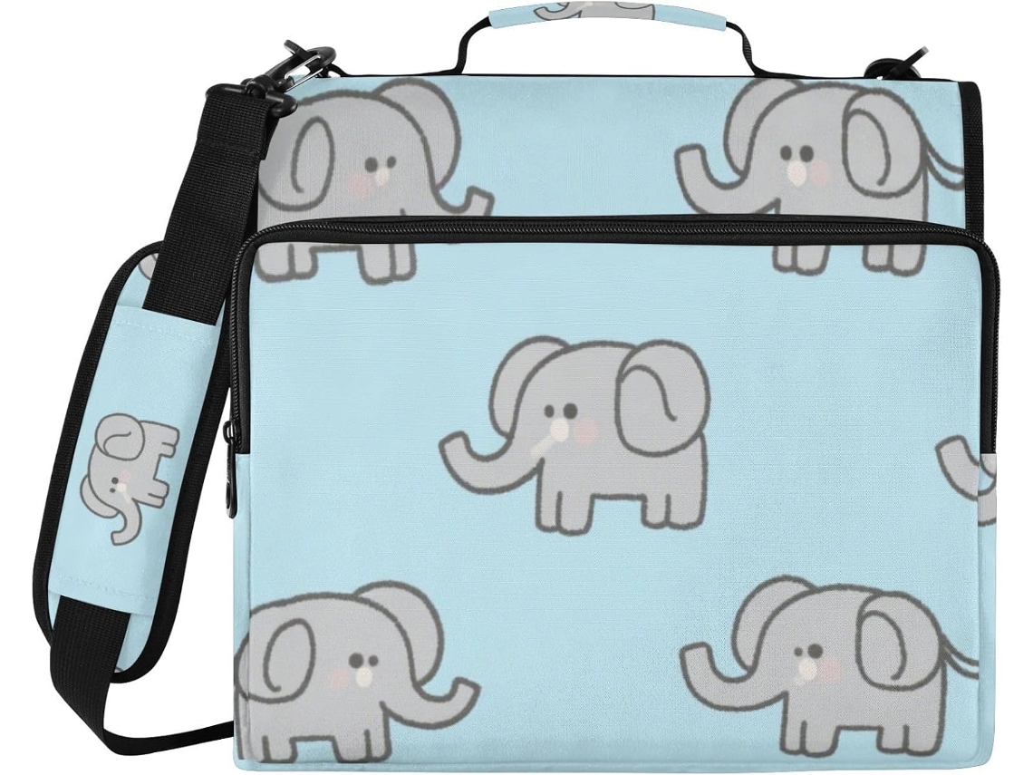 Pasta Organizadora De 3, 8cm Com Design De Elefante Azul Em Desenho Animado, Alça E De Ombro Removível, Pasta Portfólio