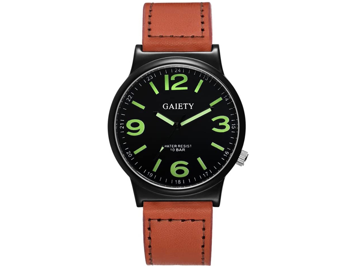 Relógio de pulso masculino Gaiety, analógico, de quartzo, com pulseira de couro PU marrom claro.