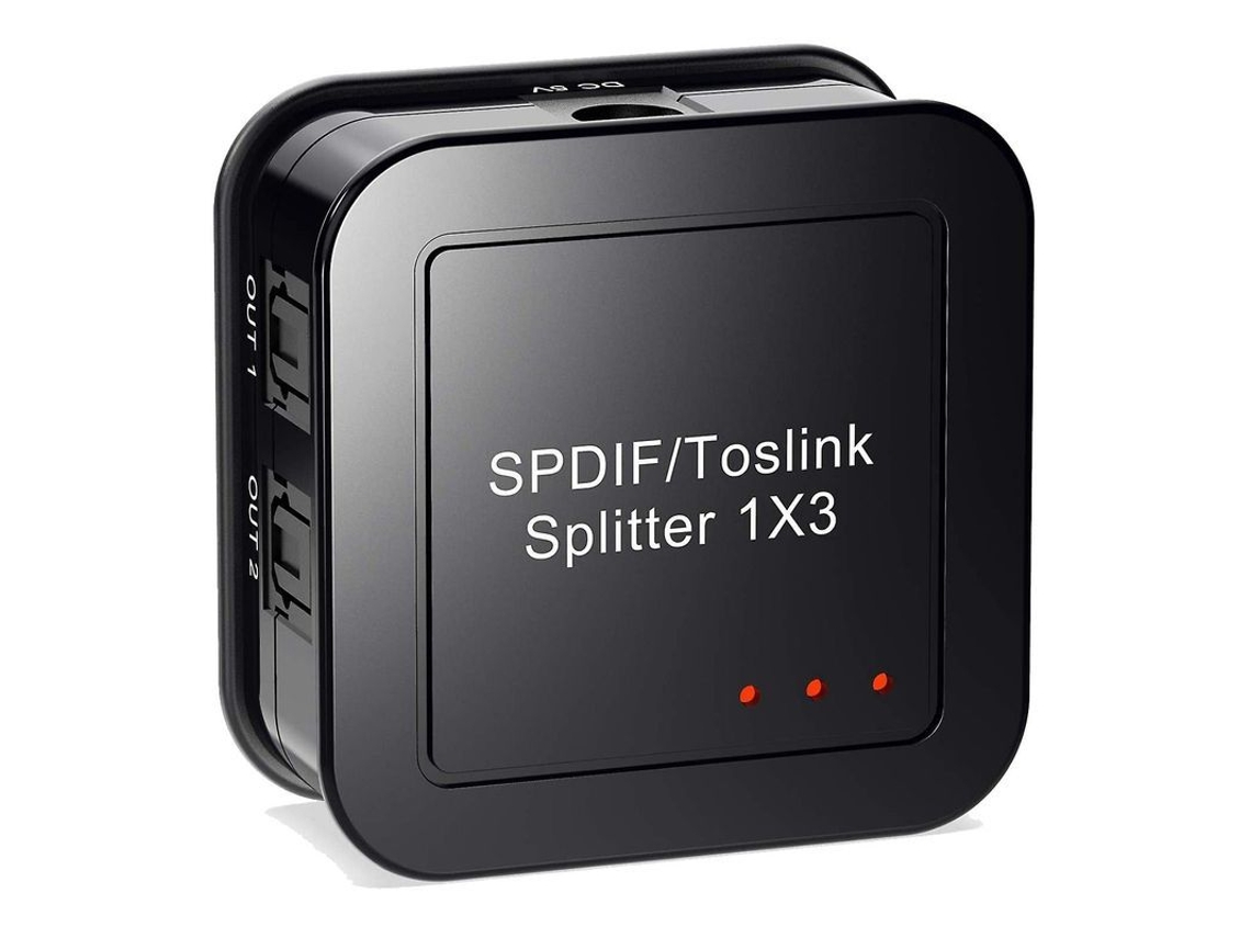 Divisor Óptico Digital de Audio 1x3, Splitter Spdif Toslink de Fibra Óptica, con Cable y USB, Negro S/MARCA