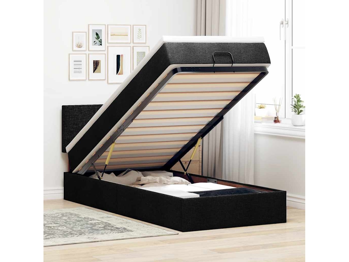 Vidaxl Cama Otomana Com Colchão Leds 80x200cm Tecido Preto