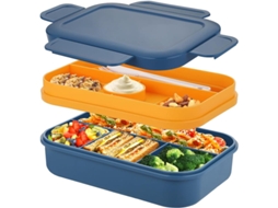 Caixa De Almoço Grande 2000ml Com 8 Compartimentos, Empilhável, Inclui Talheres (azul)