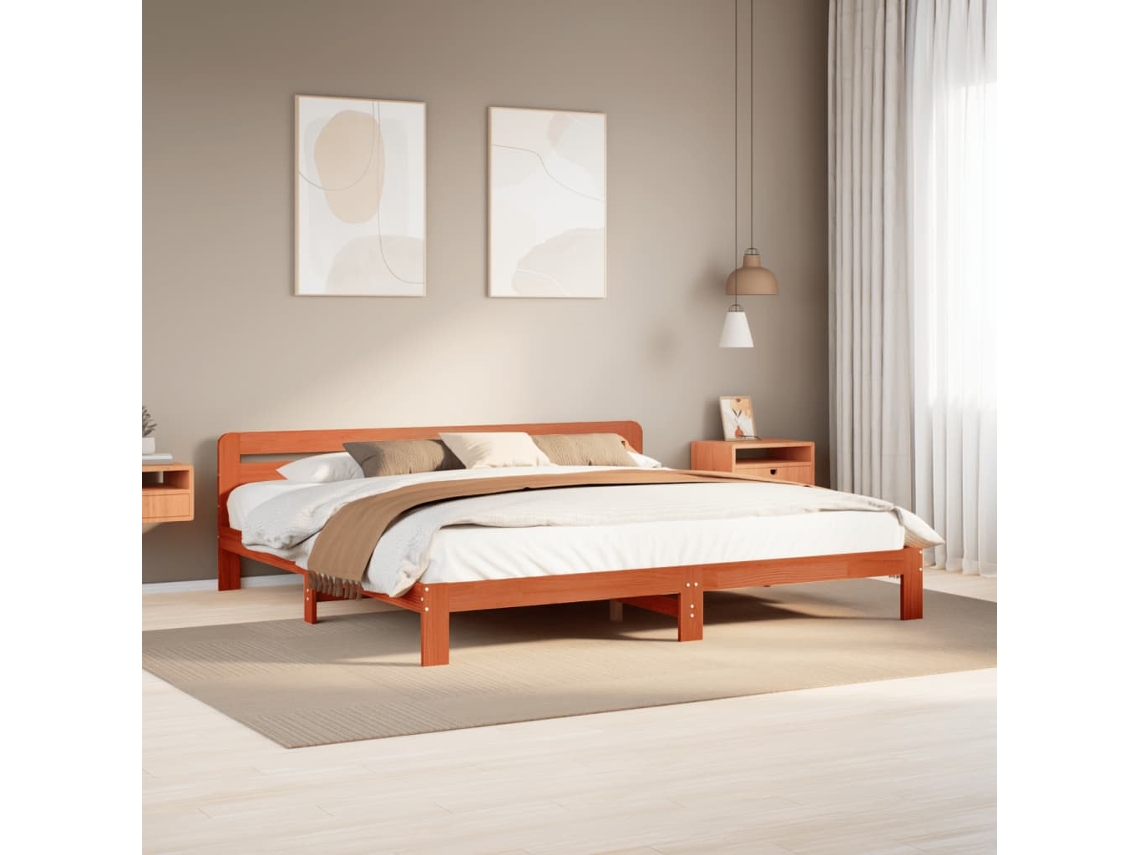 Vidaxl Cama Sem Colchão 180x200 Cm Pinho Maciço Castanho-mel