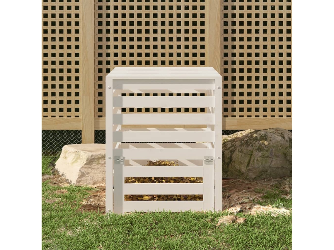 Vidaxl Caixote De Compostagem 63,5x63,5x77,5cm Pinho Maciço Branco
