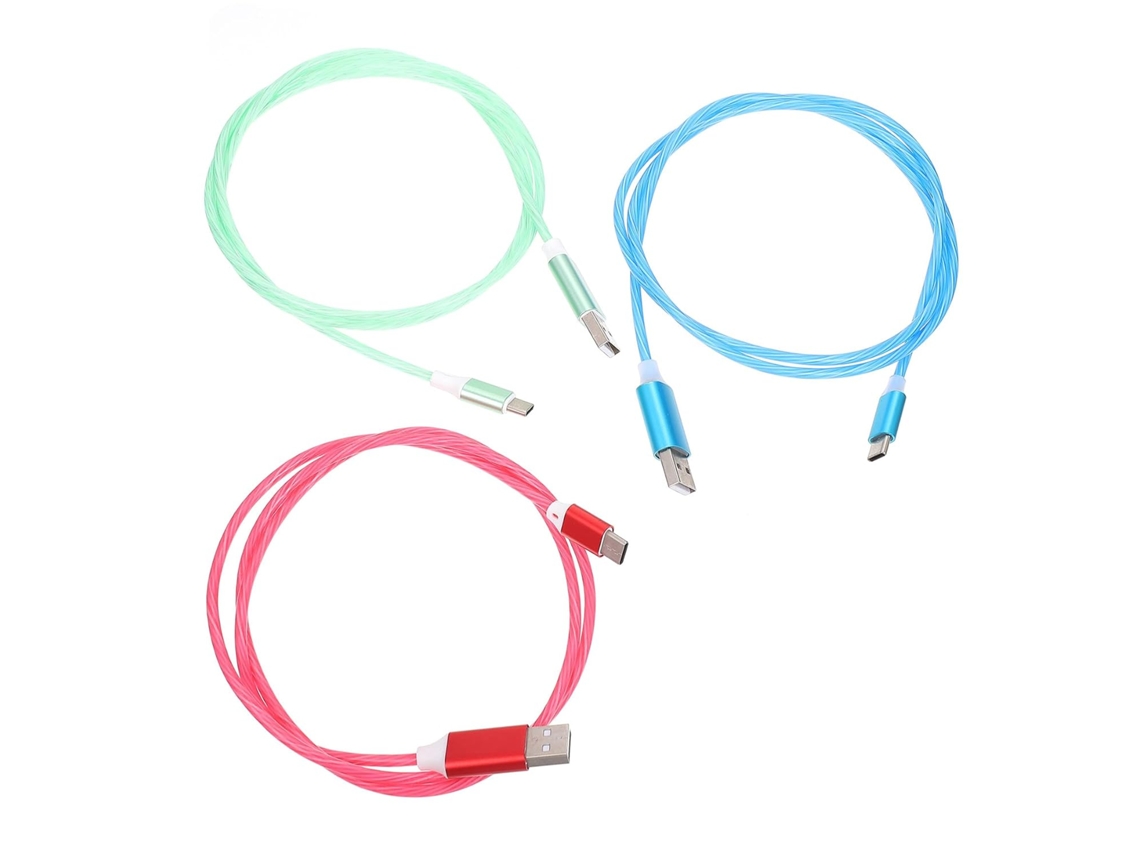 Cabo Usb Tipo C, Pacote Com 3 Unidades, Material Tpe Durável, Luz Led