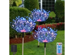 Luzes Solares De Jardim Exterior 3 Fogos De Artifício Iluminação De Caminho Estrelas Impermeáveis Com Controlo Remoto Multicor