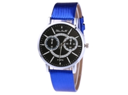 Relógio de casal Zhoulianfa com pulseira de PU, mostrador redondo, movimento analógico de quartzo, azul.