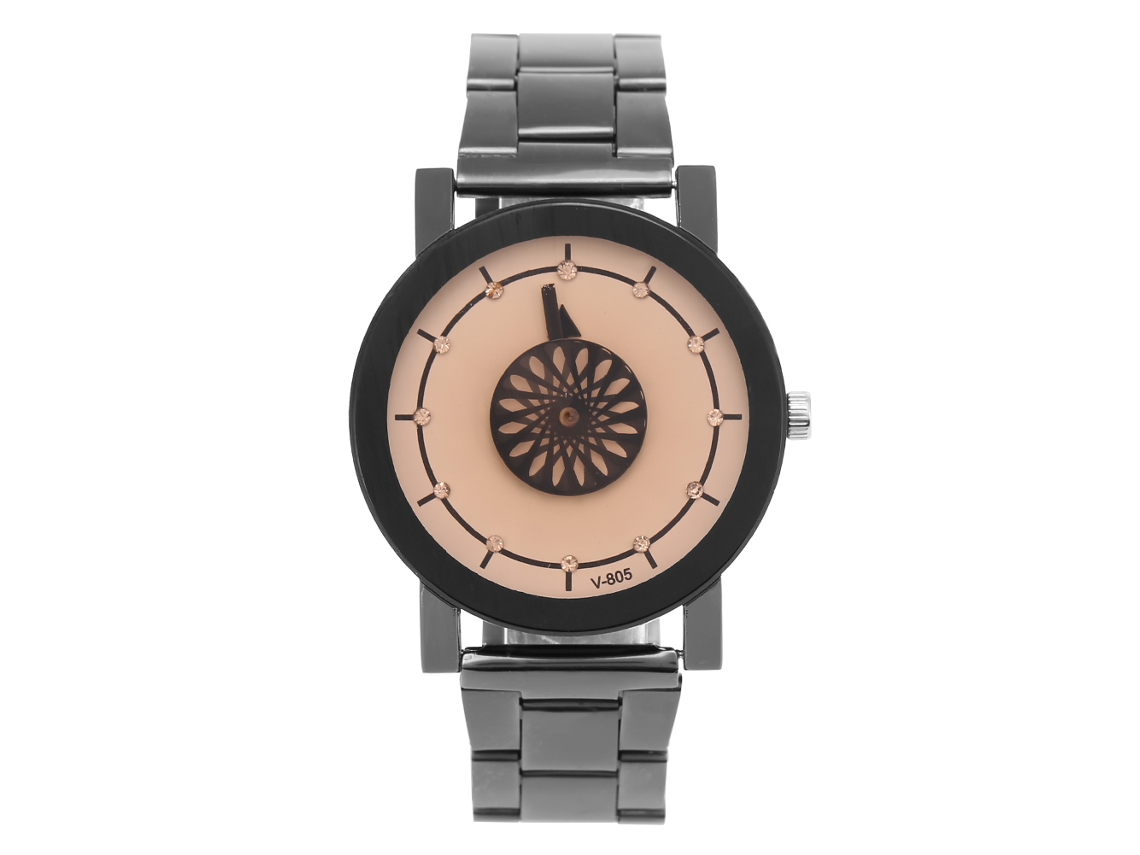 Relógio de Pulso de Quartzo com Corrente de Aço Inoxidável e Dial Floral Branco