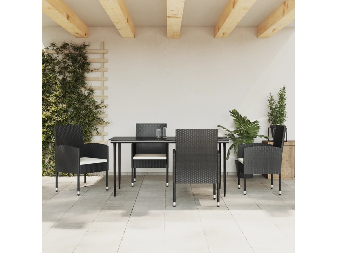 Vidaxl 5 Pcs Conjunto De Jantar Para Jardim Vime Pe E Aço Preto