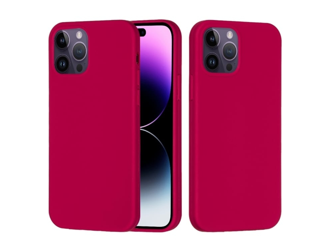 Capa De Silicone Para Iphone 14 Pro Max - Cor Sólida, Proteção Fina E Antiaderente - Rosa Vermelha