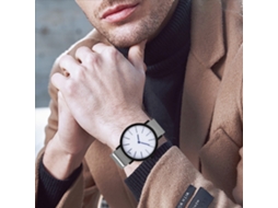 Relógio masculino de quartzo com pulseira de nylon, mostrador redondo, elegante e casual, cinza.