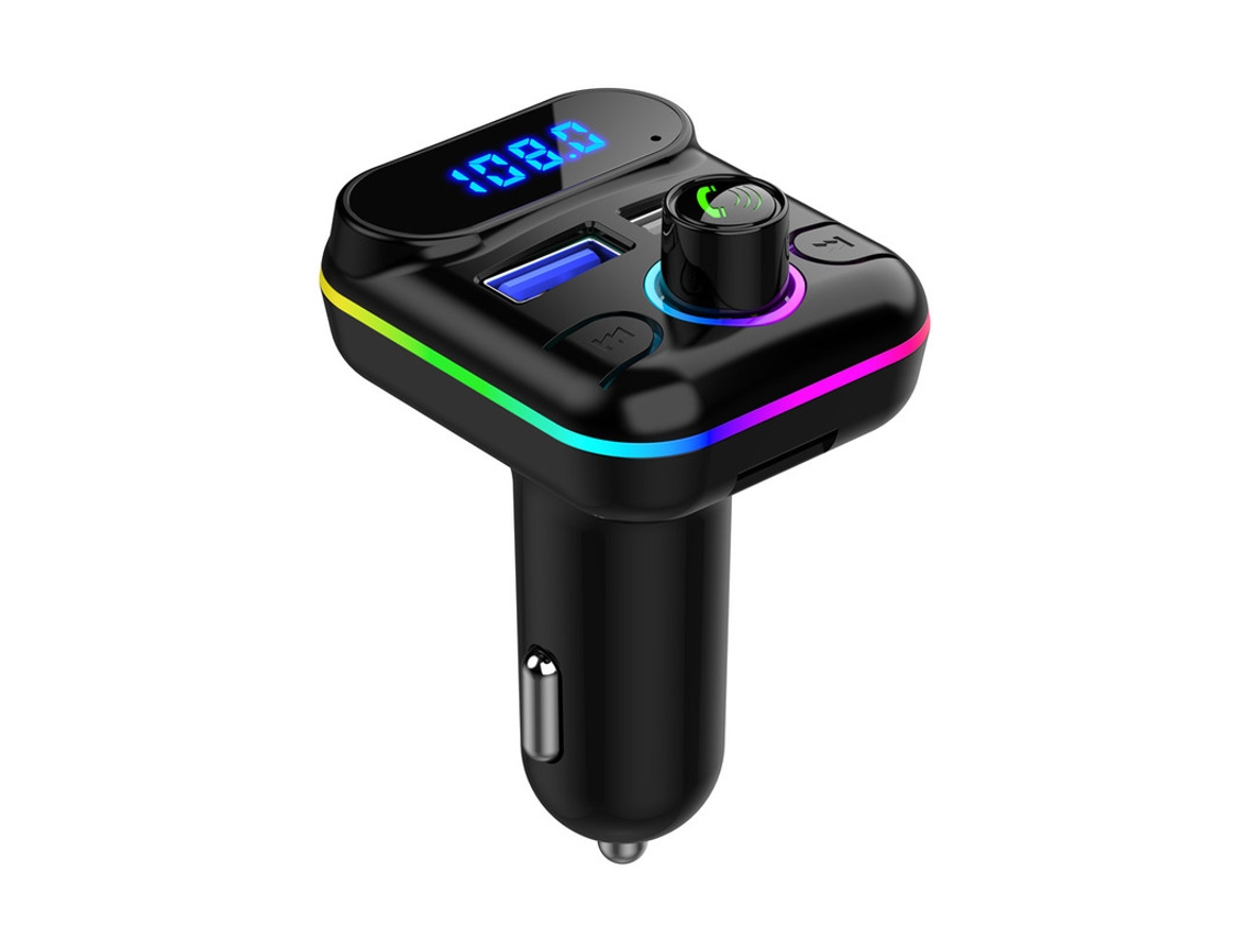 Transmissor Fm YIZHOOD M33 4.2A Dual Usb Bluetooth 5.0 Mp3 Hands-Free Tf Card U Disk Playback com Luz Ambiente para Iphone Xiaomi Preto