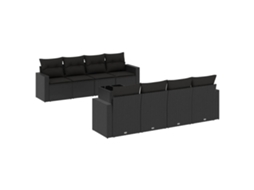 Conjunto de 9 Sofás para Jardim com Almofadões Vime Pe Preto MAISON EXCLUSIVE (9 pcs)