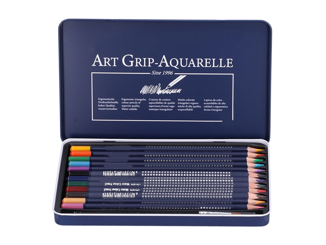 Primerox conjunto de Lápis de Água Solúvel 12 Cores com Caixa de Ferro para Pintura Infantil e Artística