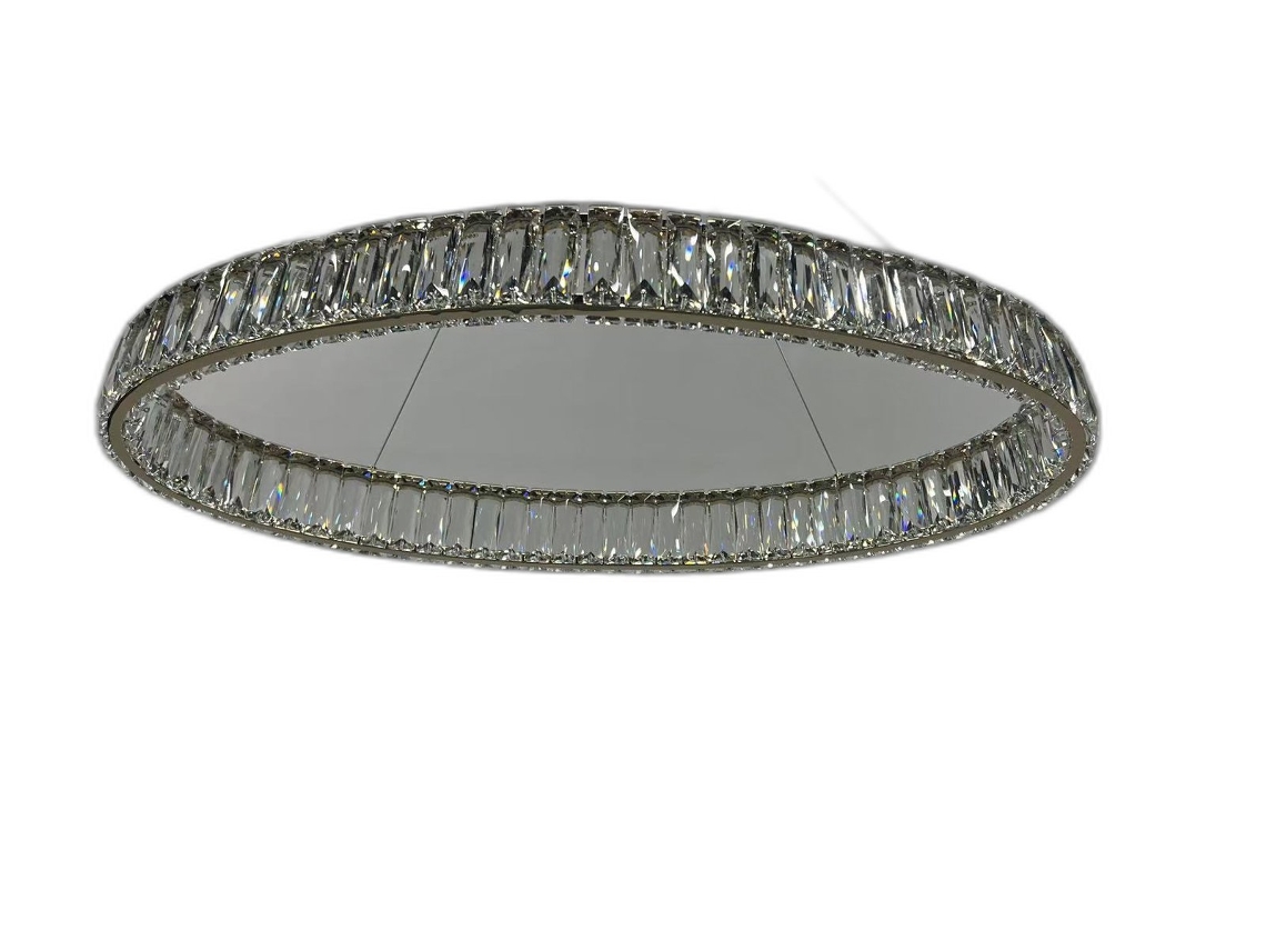 Candeeiro De Teto Led Redondo Com Anéis, 49w, Cor Regulável, Metal E Cristal, 99cm
