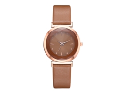 Relógio Feminino Casual de Quartzo com Pulseira de Pu Marrom Dial Redondo