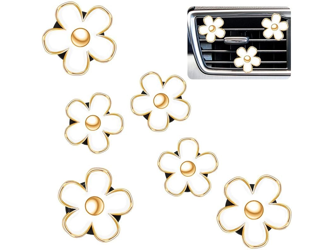 6 Clips de Ar Condicionado Flor Margarida Aromatizador Carro Decoração Interior Carro (3 Cm, 3.3 Cm)
