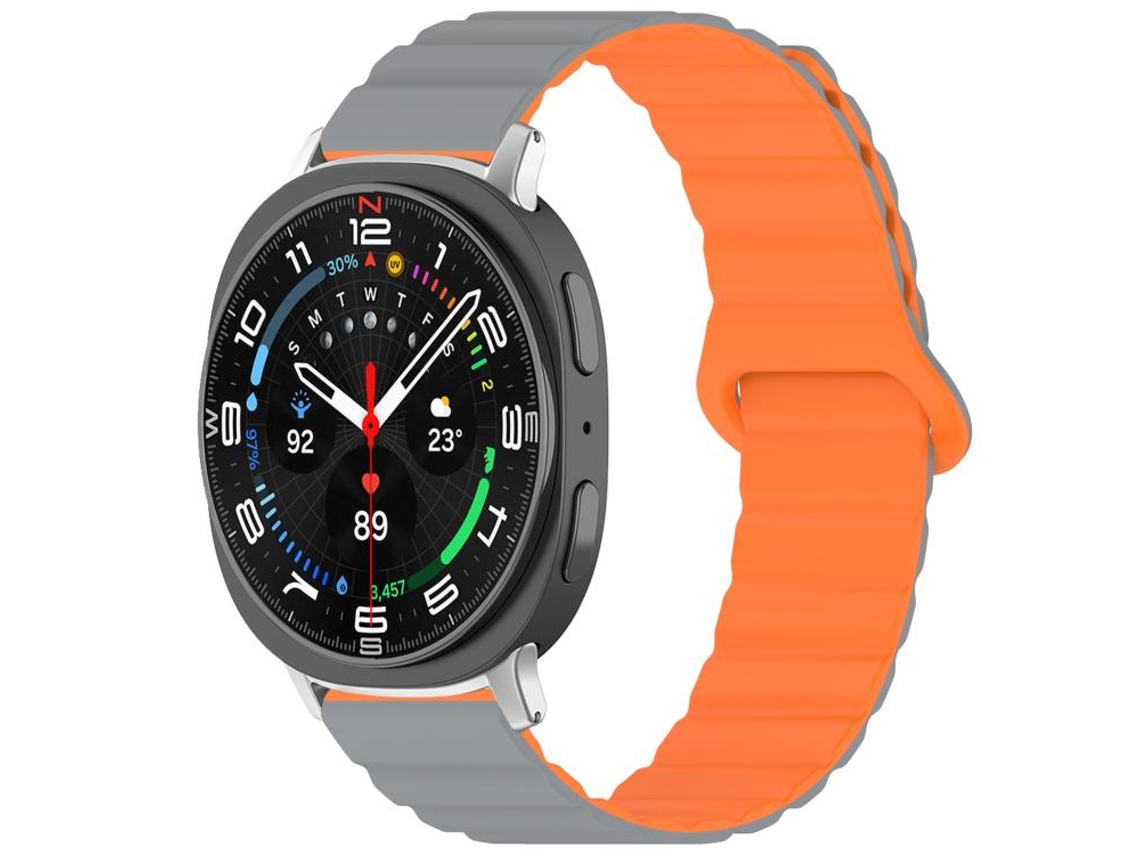 Bracelete para Samsung Galaxy Watch 8 / 8 Classic Silicone Brilhante Magnético Loop Cinza Laranja XIAOMOYU