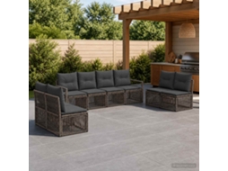 Vidaxl Conjunto De Sofá De Jardim 8 Unid. Cinzento Vime Pe