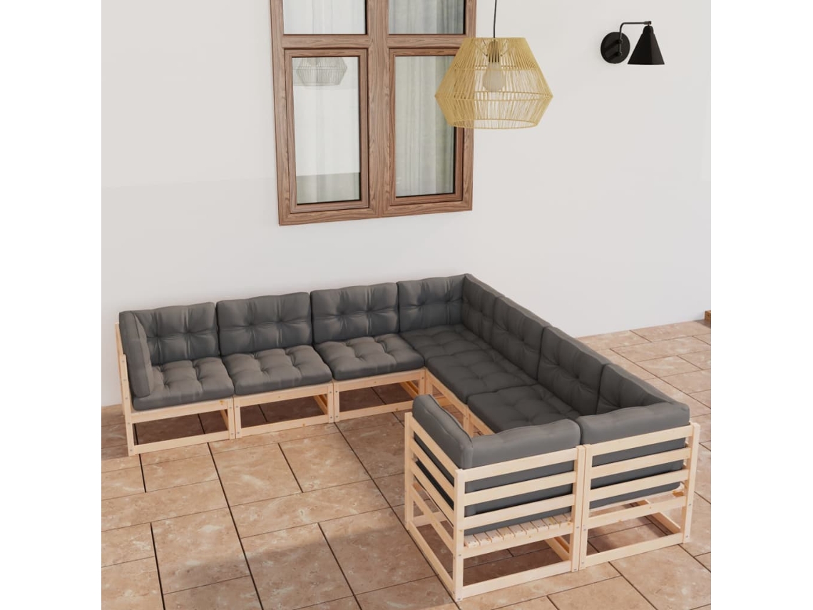 Vidaxl 8 Pcs Conjunto Lounge De Jardim C/ Almofadões Pinho Maciço