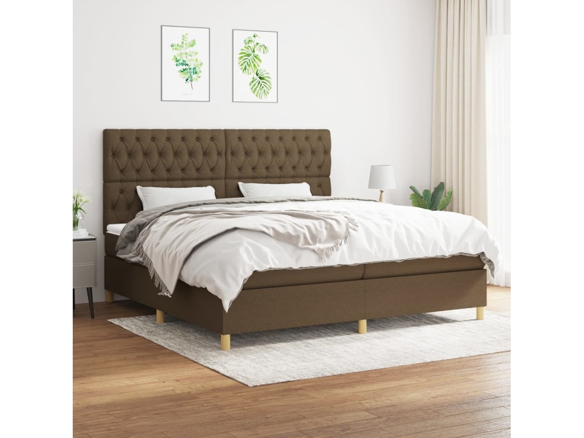 Vidaxl Cama Com Molas/colchão 200x200 Cm Tecido Castanho-escuro