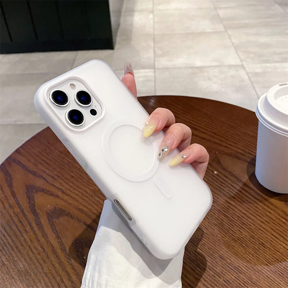 Capa Fosca Com Carregamento Sem Fio Magsafe Para Iphone (iphone 14 Pro Max, Branca) Com Proteção Magnética.