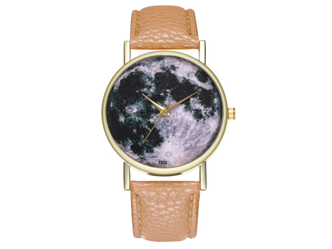 Reloj Casual Unisex Hombre Mujer Cuarzo Dial Redondo Correa De Cuero Pu Beige