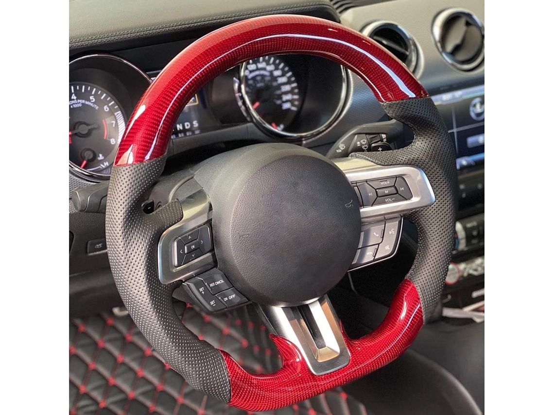Volante SFUSHOS em Couro e Fibra de Carbono Vermelho para V6 Gt 2015 2017