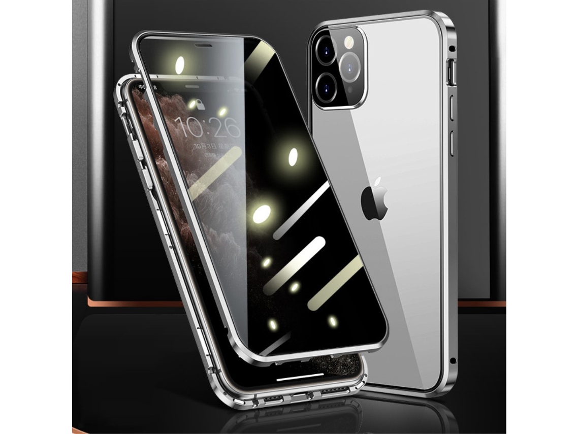 Capa Metálica Instalação Face Para Iphone 12 Pro Magnética Prateado